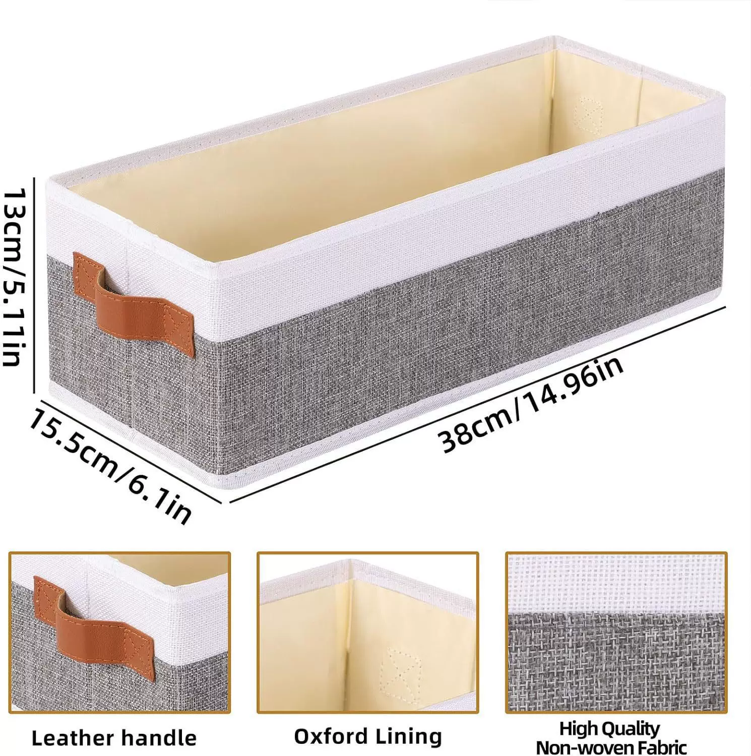 跨境热销储物篮可折叠开放式储物箱带把手织物储存容器拼色收纳箱