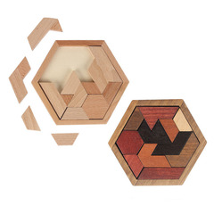 Wooden Puzzle, Hexagonal Geometric Jigsaw Board, Children's Building Blocks, Tangram Set, Unlocking Kongming Lock—Perfect for Early Education and Stress Relief