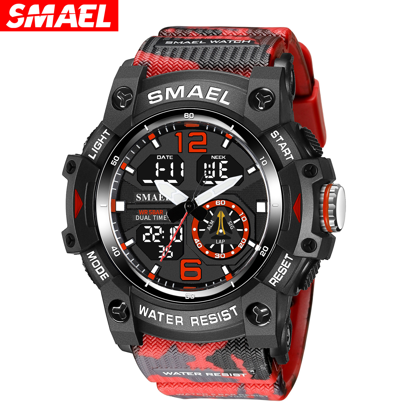 Smael Smar 8007 camuflaje serie reloj electrónico hombres deportes al aire libre impermeable multifuncional reloj electrónico
