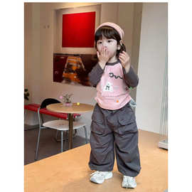 女童口袋工装裤2025秋季新款男女儿童裤子宝宝休闲收口直筒长裤子