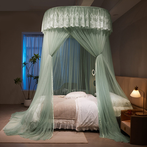 Cross-border beautiful lace ceiling mosquito net, hanging type household curtain, floor-standing, no installation required, round top double mosquito net, factory wholesale