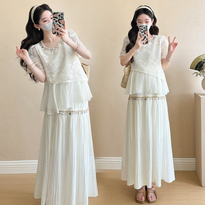 Maternity Wear New Summer Bohemian Style Short-Sleeved Maternity Shirt Women's Loose Temperament Maternity Suit