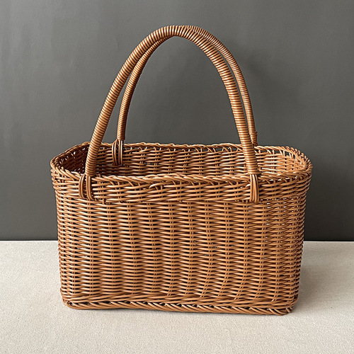Imitation rattan woven shopping basket for household grocery shopping and sundries storage basket pet fruit gift picnic basket wholesale