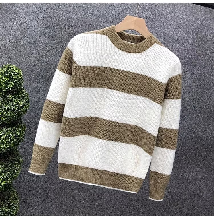 "Men's Loose Fit Wool-Blend Knit Sweater - Winter Crewneck Pullover, Warm & Soft Long Sleeve Top (Blue/Khaki/Green)"_voghion.com