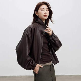 【摩登女郎】美式立领短款皮衣外套女26早秋新款时尚小个子皮夹克