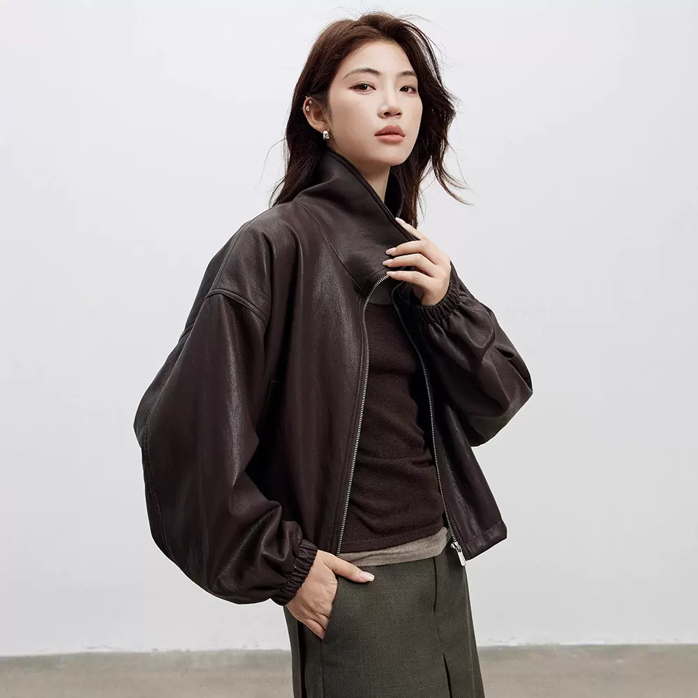 【摩登女郎】美式立领短款皮衣外套女25秋季新款时尚小个子皮夹克