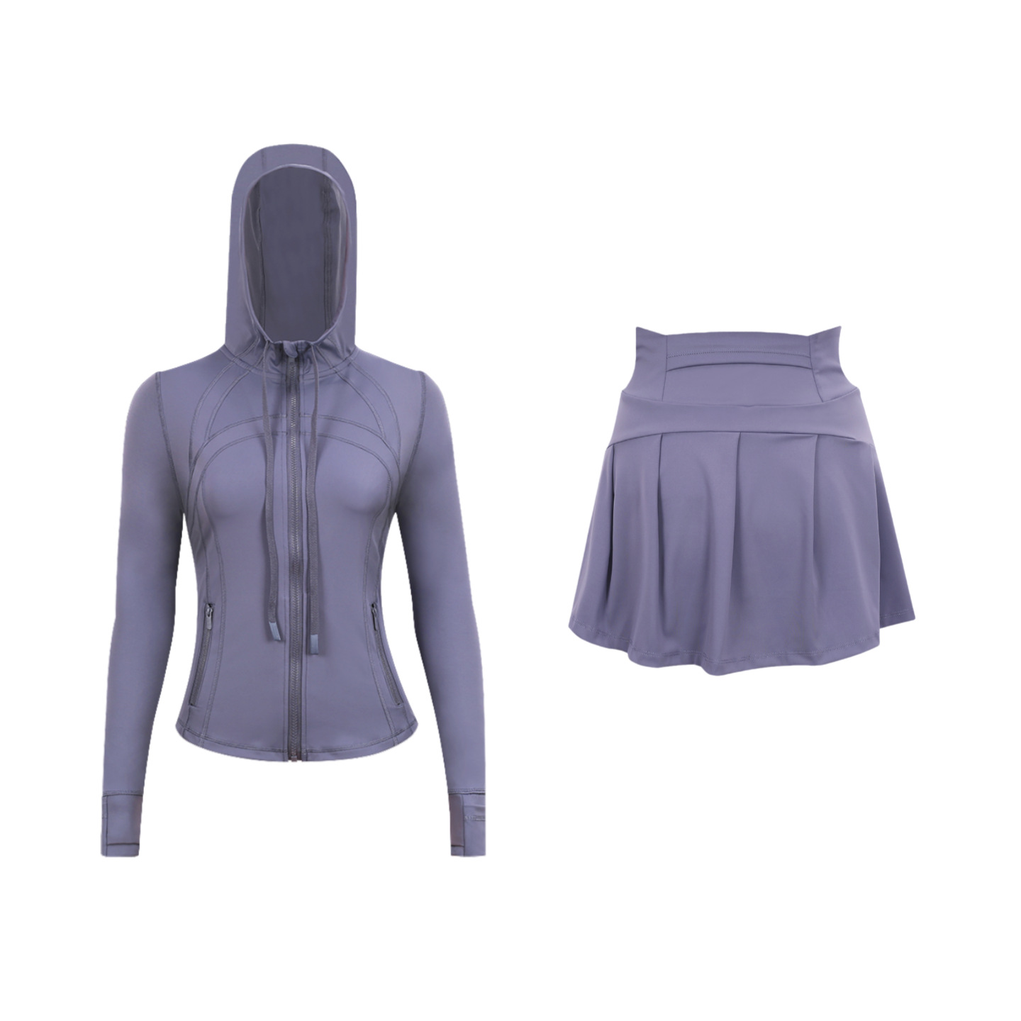 ​​Stylish Women's Hooded Jacket & Skirt Set - Stretchy Activewear For Running, Yoga & Casual Wear​​ Versatile Matching Set​​_ecoleips.com