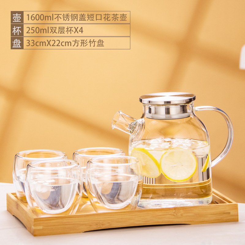Tetera de vidrio resistente al calor tetera de bambú de gran diámetro olla engrosada tetera de flores y hierba tetera de gran capacidad hervidor de agua fría tetera hirviendo