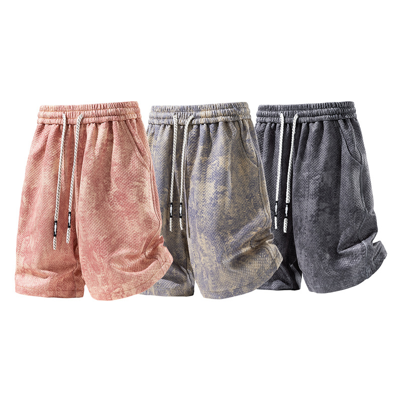 American-style tie-dye work shorts for men, new summer style, loose fit, plus size, stylish and cool, bright color, men's five-point athletic pants.