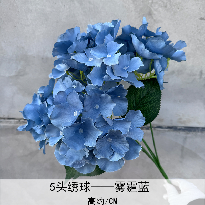 Simulación de racimo de 5 cabezas hortensias flores artificiales boda hotel decoración fondo del hogar