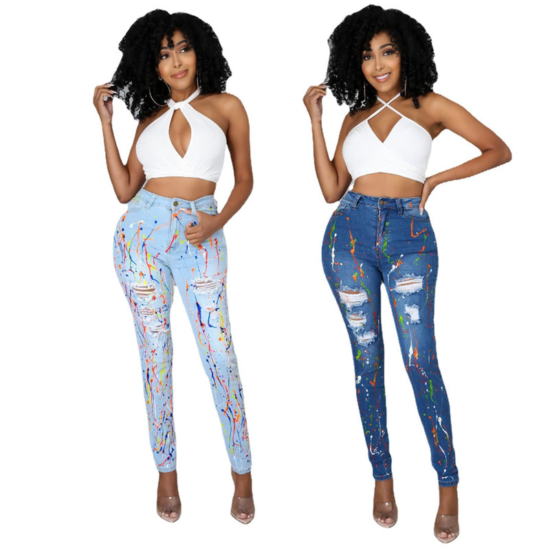 QJ5318 Auchan Mei Fashion New Color Pulp Ripped Wear Ripped Jeans Leggings QJ5318 Auchan Mei Fashion New Color Pulp Ripped Wear Ripped Jeans Leggings