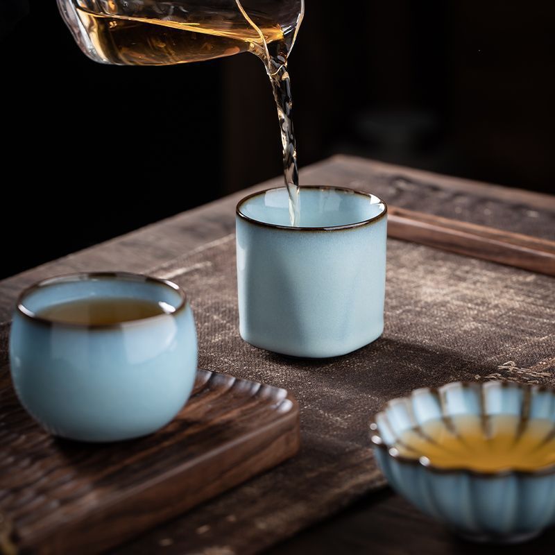 铁胎官窑天青色功夫茶具主人杯开片可养品茗杯商务礼品礼盒装定制|undefined
