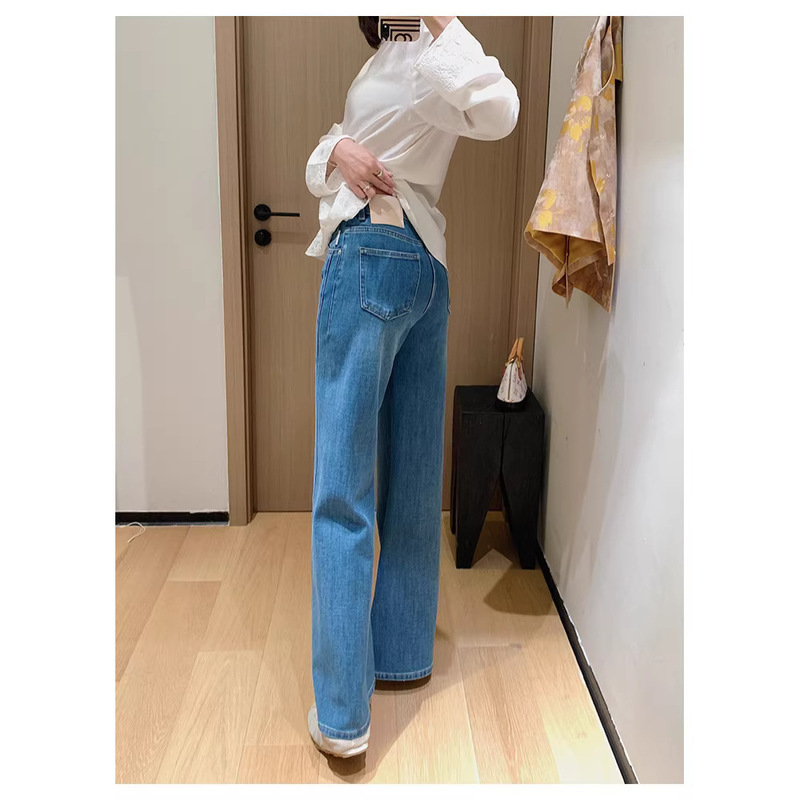 Self-Made Early Spring New Style Benchmark Pants! Distressed Whiskered Wide-Leg Pants with Double Fishbone Flare Jeans for Women
