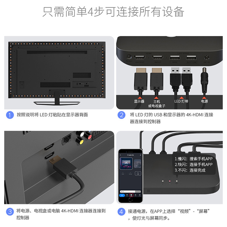 HDMI TV con pantalla síncrono atmósfera luz con pantalla de graffiti luz mágica techo downlight síncrono cortina de luz de fondo