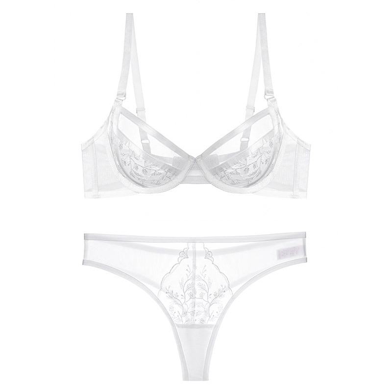 Conjunto de ropa interior sexy Sujetador bordado sexy de verano femenino delgado Sujetador de encaje de alta gama con pechos grandes y pequeños