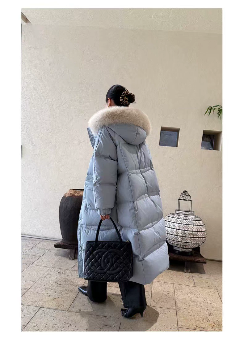 Long Down Jacket, Velvet Shell, Duck Down Fill, Maxi Length, Thickened Winter Coat