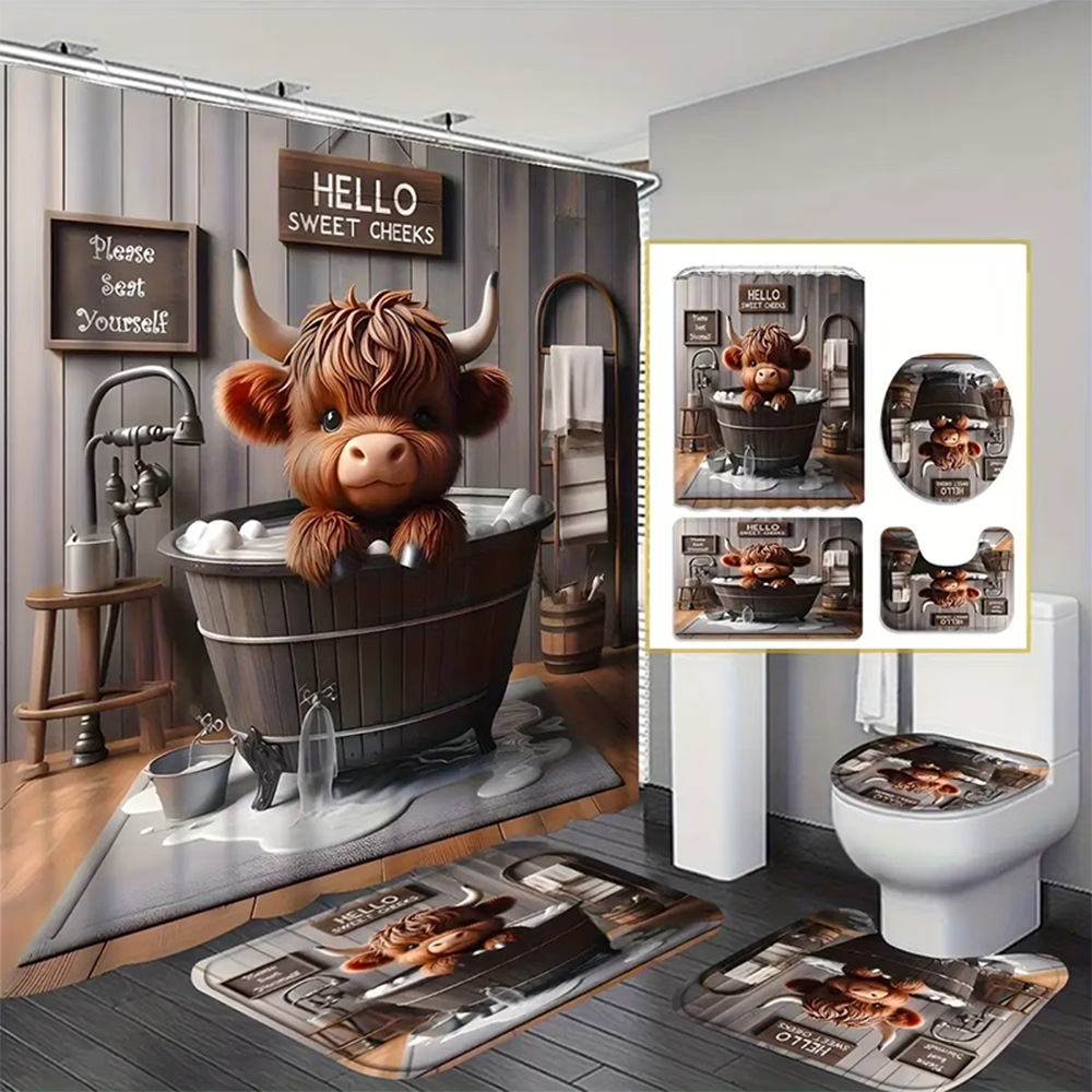 Juego de cuatro piezas de cortina de baño personalizada