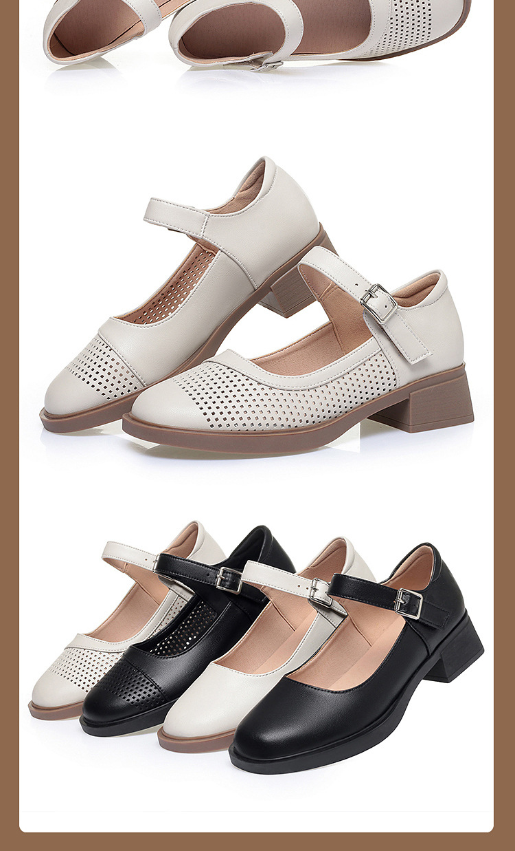 Sandal nữ quai chữ V đơn giản, đế thấp, da thật, hở mũi, chống trượt — Đen【kiểu xuyên thấu】 chi tiết 18