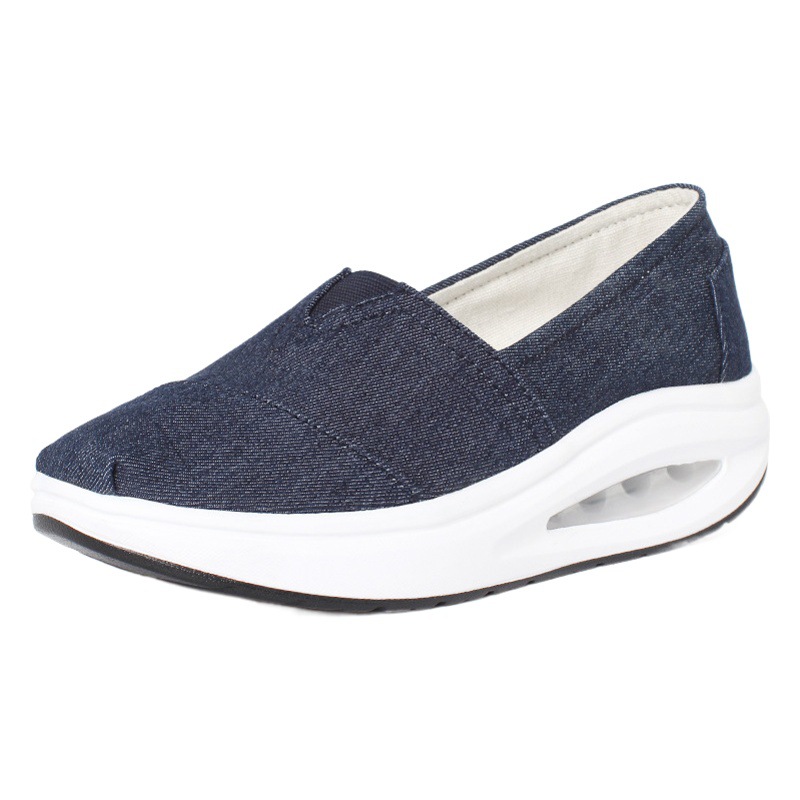 Canvas Rocking Shoes Women's Spring and Summer New Thick-soled Platform Moms Shoes Casual Air Cushion Soft-soled Slip-on Walking Shoes