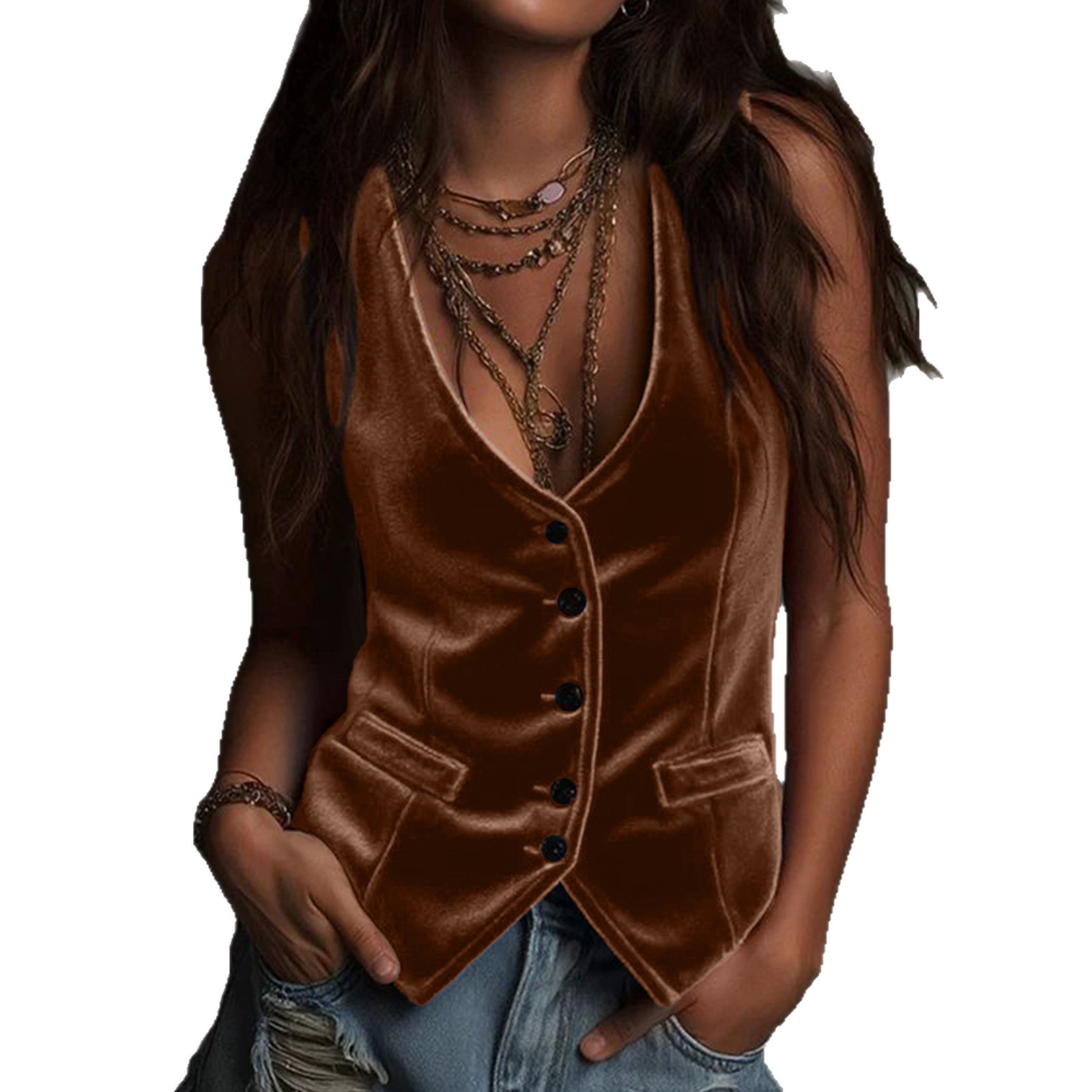 Essential V-Neck Sleeveless Vest For Women, Lightweight Button-Front Layering Tank Top, Versatile Casual And Office Wear_ecoleips.com