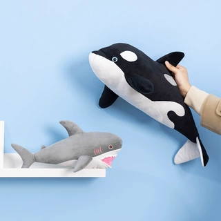 小红书同款热销仿真虎鲸大白鲨抱枕靠垫海洋生物鲨鱼毛绒玩具公仔