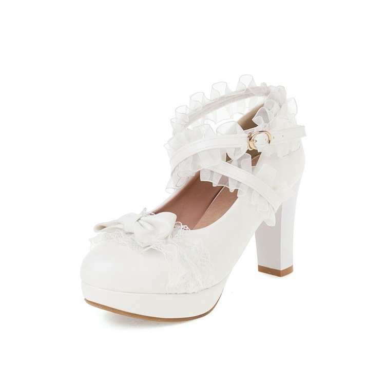 2025 Lolita Shoes Bow Pointed Toe Thick Heel Women's Shoes Spring High-Heeled Shoes 99-6