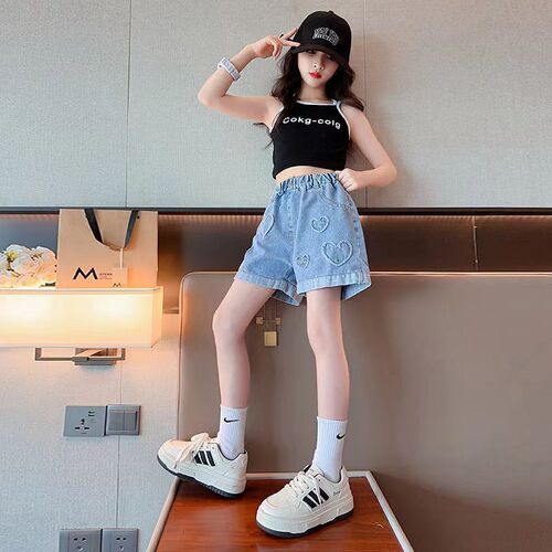 Girls summer shorts 2025 new style mid-large children's children's outer wear loose casual soft denim high-waist shorts