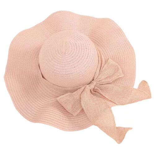 Summer women's travel sun protection large brim beach hat wavy ribbon versatile simple sun hat manufacturer wholesale straw hat