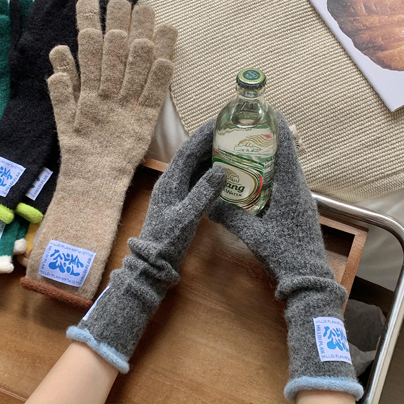 Granny Chen coreano ins blogger mismo guante de lana de punto de cinco dedos otoño y invierno versátil pantalla táctil para montar caliente