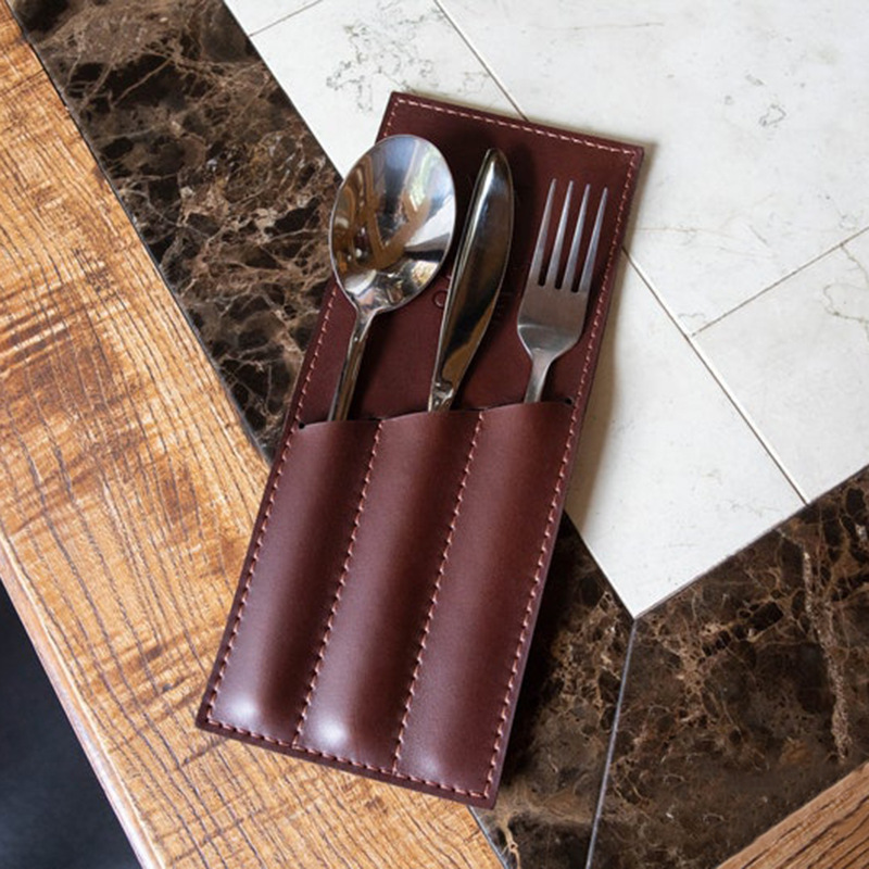 批发皮革刀叉收纳袋餐具袋西式餐厅酒店餐具摆放皮套加印logo