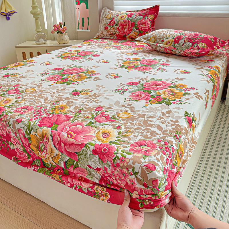 新スタイルのボックスシーツ、小さなフレッシュプリント、シングルピース、シングル/ダブルベッドカバー、防塵保護ベッドカバー、ナチュラルカラーのボックスシーツ