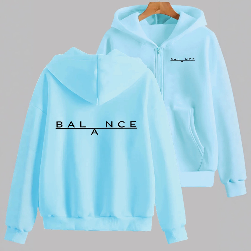 Minimalist niche BALANCE English double-sided printed zip-up sweatshirt for men and women, loose and casual cardigan jacket