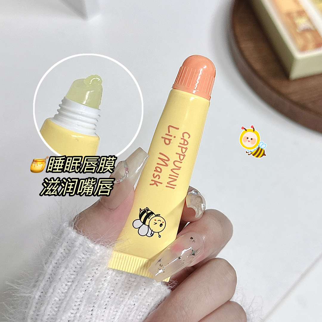 Cappuvini dulce dulce oso miel labial aceite humectante lápiz labial base anti-agrietamiento máscara labial set de miel labial mujer image 9