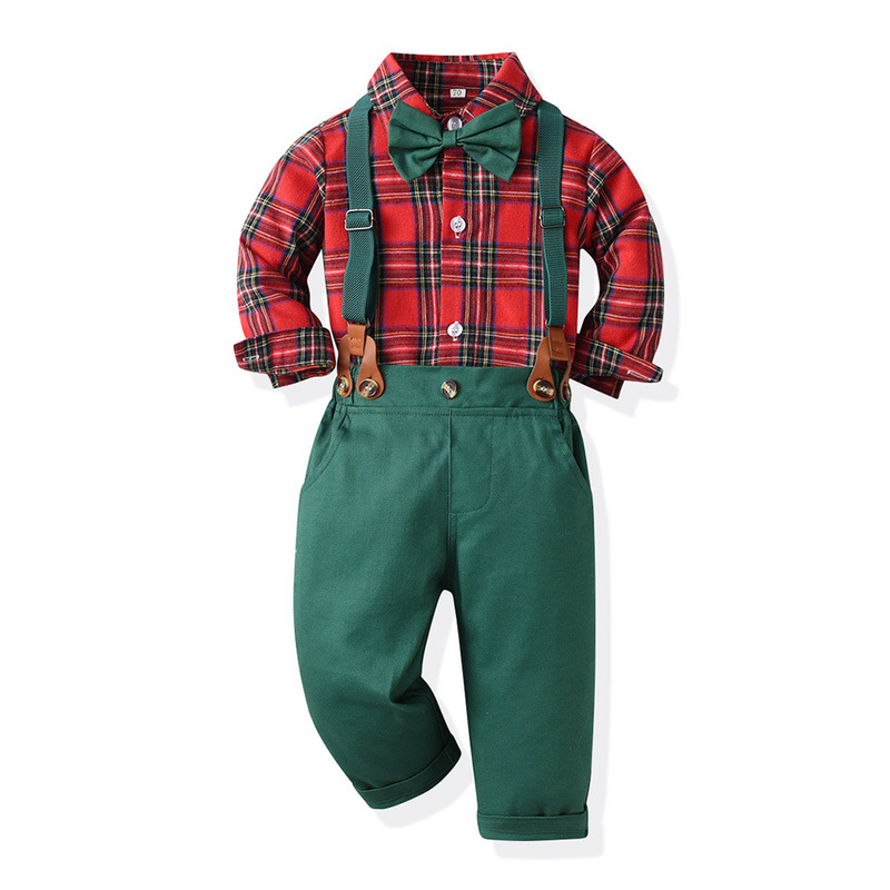 Christmas Fashion Plaid Cotton Boys Clothing Sets display picture 2