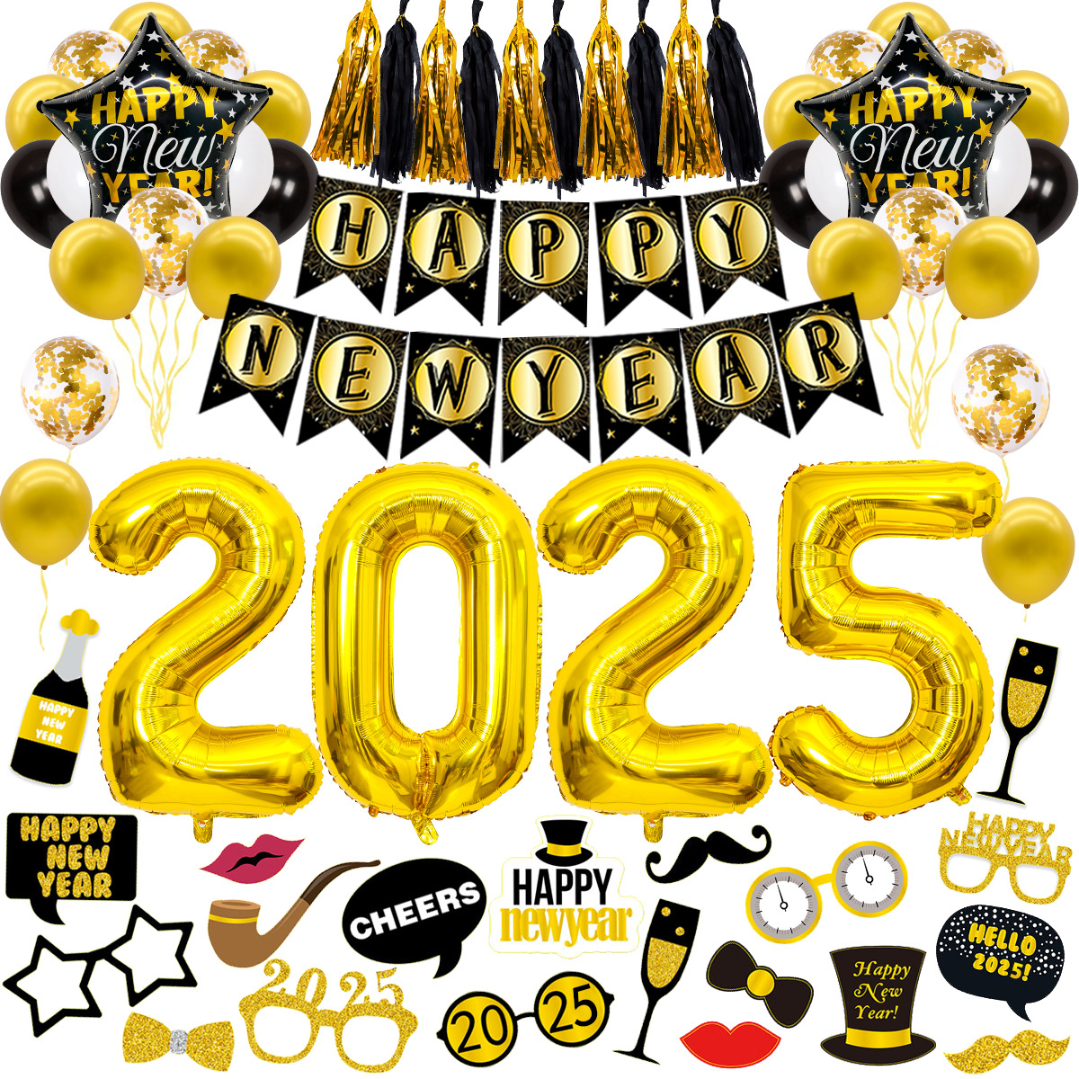 Palloncino di Capodanno da 32 pollici con numero 2025 in oro, palloncino in pellicola di alluminio, decorazione per feste di Capodanno, set di palloncini_voghion.com