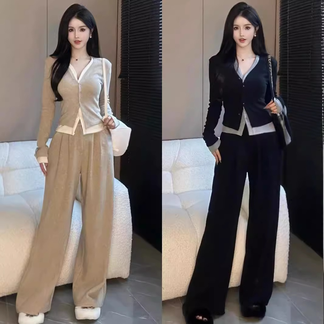 2024春秋新款休闲运动套装女时尚洋气设计感假两件拼接开衫两件套