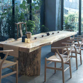 办公室实木茶桌椅组合整板不规则自然边原木茶几禅意大板功夫茶台