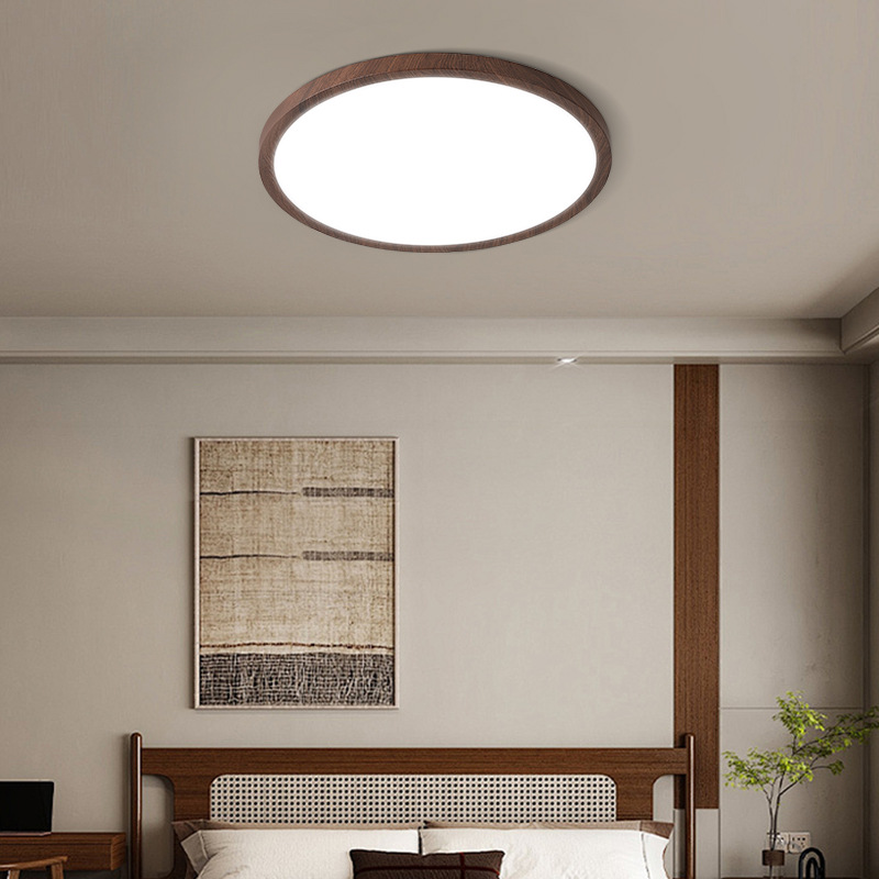 Nuevo estilo chino retro ultra delgado de espectro completo protector de ojos sala de estar lámpara principal estilo japonés minimalista "viento silencioso" lámpara de techo de patrón de nuez