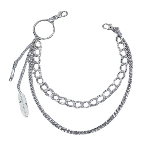 Fashionable European and American men's metal double-layer feather trousers chain waist chain trendy hip-hop punk style thin chain with jeans