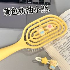 新型クリーム熊の透かし切り排骨櫛のふわふわした髪の櫛の女子学生寮の携帯式の乾湿両用櫛