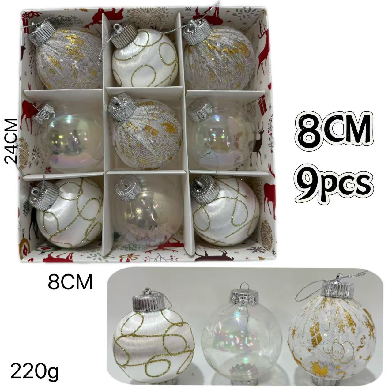 Nuevos bolas de Navidad transfronterizas 8cm / 9pcs decoraciones de árbol de Navidad colgante decoración de Navidad diseño de escena image 8