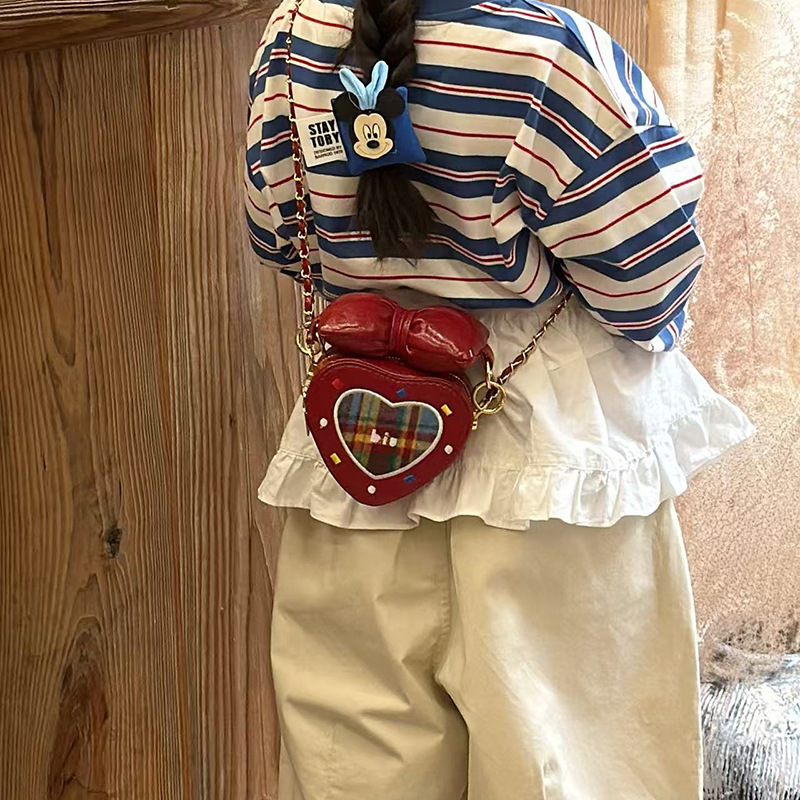 Coreana chica amor bolso de moda cadena mini lindo bebé bolso de hombro dulce arco bolso para niños