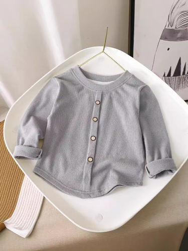 Girls 'sweet long-sleeved T-shirt, knitted undershirt, children's pit strip, elastic buttons, warm top, sweet children's wear