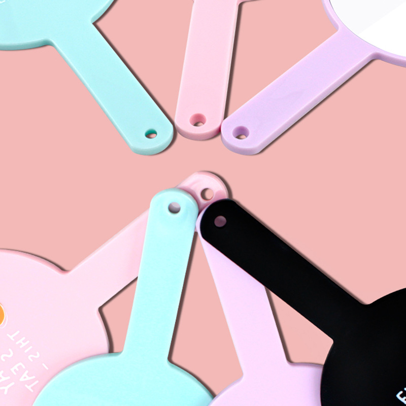 Mango espejo publicidad espejo de maquillaje plástico lindo redondo cuadrado regalo portátil espejo de maquillaje de mano