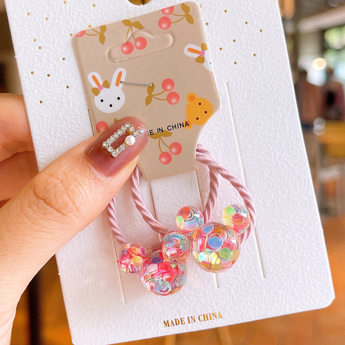 Korean version of children's sequin bow tie hair tie cartoon Mickey Cherry pair of hair rope cute girls hair tie rubber band headwear