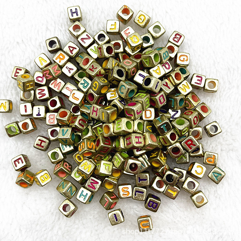 6mmアクリル散珠カラー英語滴油アルファベットビーズDIYアクセサリー子供早教ビーズ