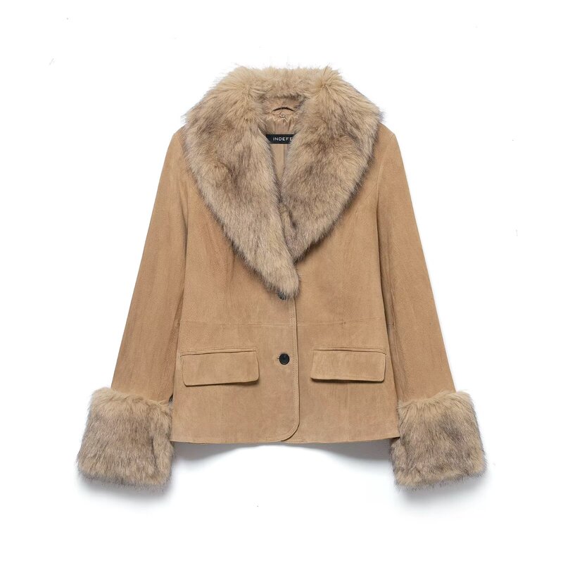 Taop&Za Women's Clothing 2026 Spring New Fashion Suede Leather Fur-Effect Blazer 4341/811 Taop&Za Women's Clothing 2026 Spring New Fashion Suede Leather Fur-Effect Blazer 4341/811