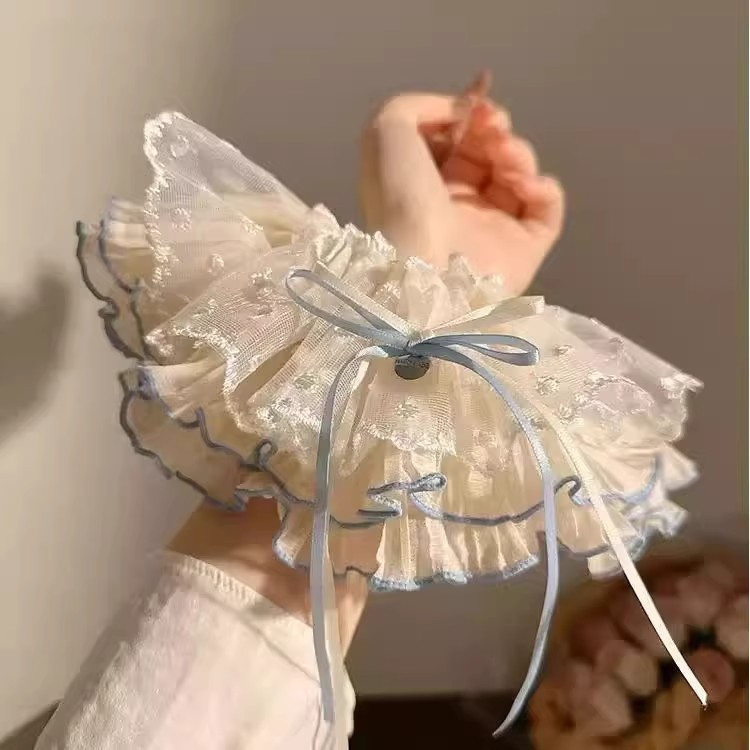 新款甜美花边蕾丝大肠发圈女蝴蝶结绑低马尾头花发饰丸子发头饰品|undefined