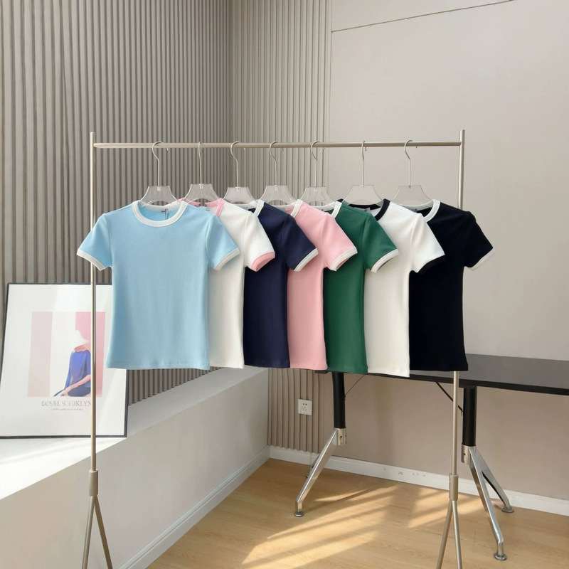 26 Summer Crocodile New Style Fashionable Versatile Color-Block Embroidered T-Shirt for Women, Slim Fit and Slimming