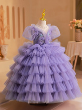 儿童礼服紫色女童走秀公主裙洋气生日宴会主持人钢琴演出服春